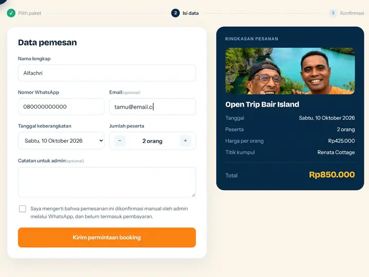 Langkah 2: Isi data pemesan — website Renata Tour Kei Island